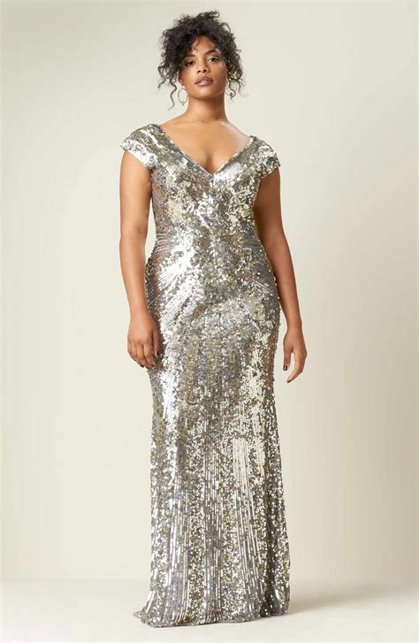 Main Image Mac Duggal Sequin Plunging V Neck Gown Plus Size Prom