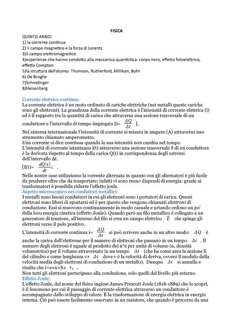 Fisica Quinta Liceo FISICA QUINTO ANNO La Corrente Continua Il Campo