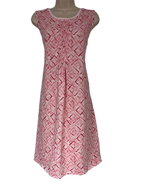 Size 14 16 Large LANDS END PINK PRINT SUMMER SLEEVELESS SHIFT DRESS