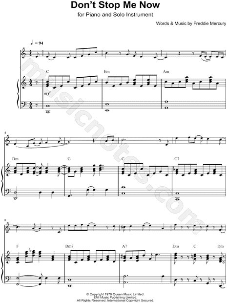 Queen Don T Stop Me Now Piano Accompaniment Sheet Music In C Major Download And Print Sku