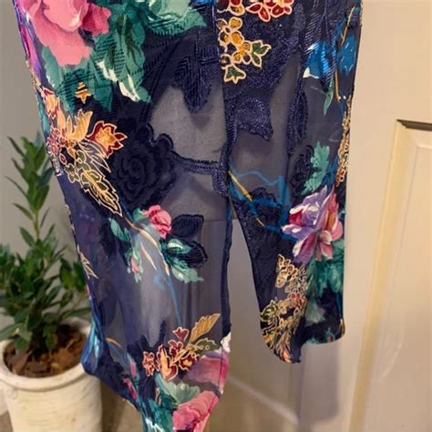 Vintage Sheer Floral Blue Pink Nightgown Robe Lingeri… Gem