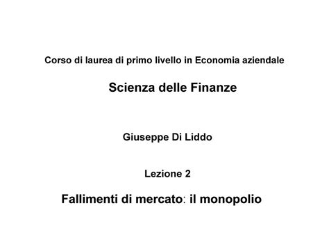 Lezione Il Monopolio Sf Lleziione F Corso Di Laurea Di