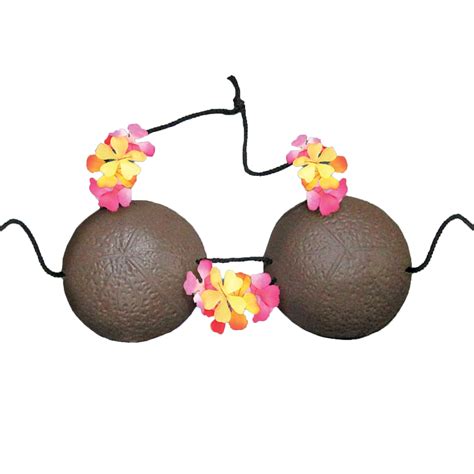 Tropical Sun Luau Foam Coconut Bra Bikini Top W Flowers Brown Adult