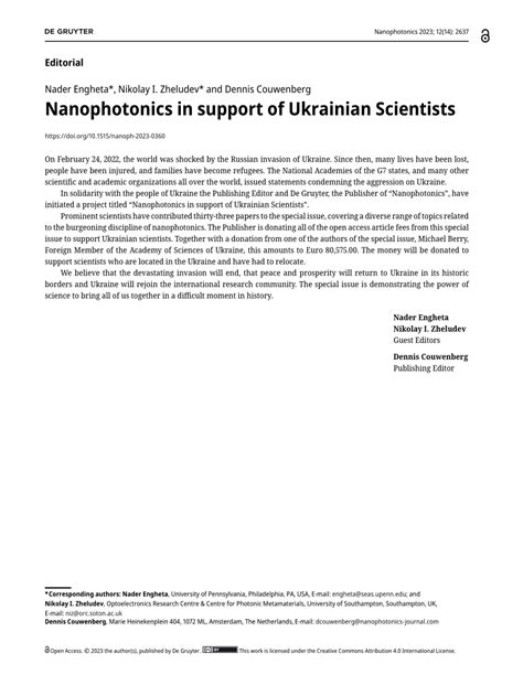 Pdf Nanophotonics In Support Of Ukrainian Scientists