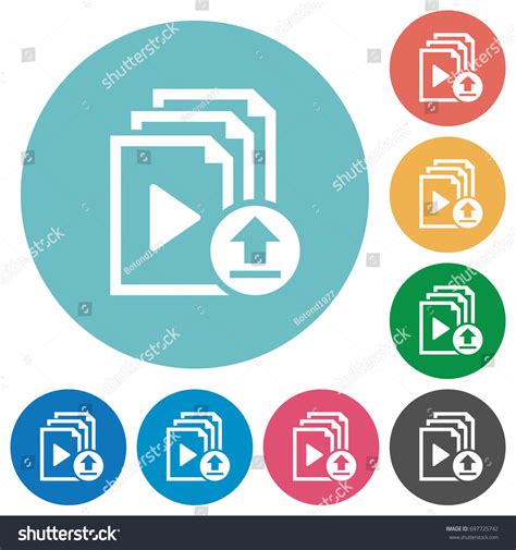 Upload Playlist Flat White Icons On Round Color Royalty Free Stock