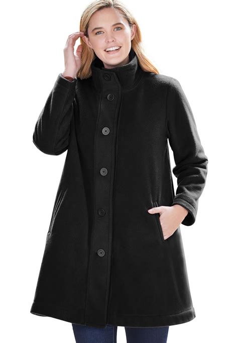 Woman Within Woman Within Womens Plus Size Fleece Swing Funnel Neck Coat Coat