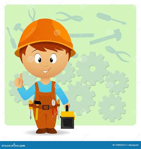 Cartoon Handyman With Tools On Industry Background Royalty Free Stock ...