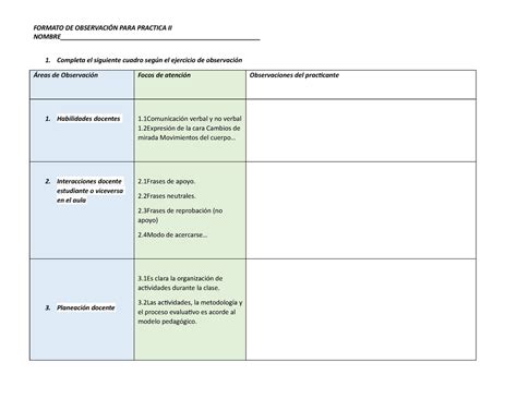 Cuadro De Observaci N Espero Que Les Sirva Formato De Observaci N