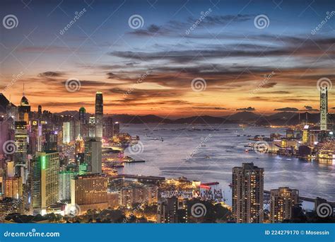 Hong Kong Skyscraper Victoria Harbor Sunset Editorial Image Image Of