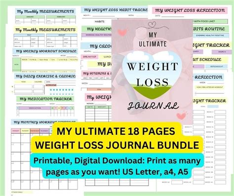 Weight Loss Journal Weight Loss Bundle Printable Weight Loss Tracker Habit Tracker Workout