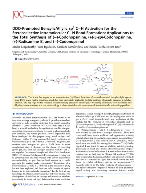 PDF DDQ Promoted Benzylic Allylic Sp3 C H Activation For The