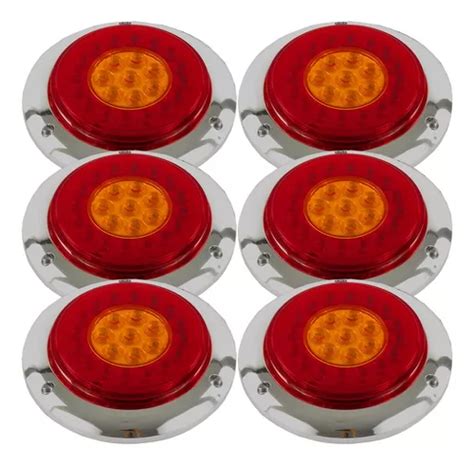 Kit 6 Plafones Redondo Camión 24 Led Bicolor Rojo ámbar Meses sin interés