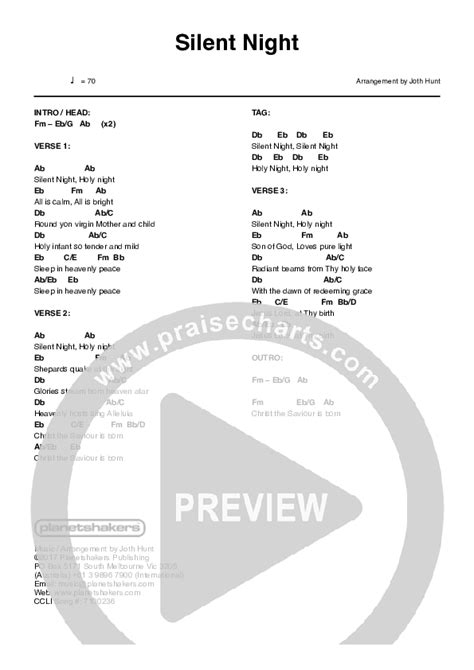 Silent Night Live Chords Pdf Planetshakers Praisecharts