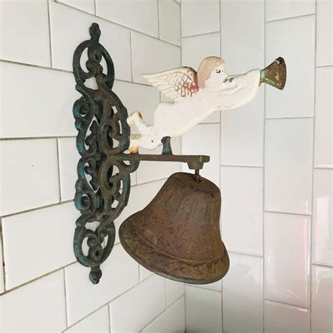 Rustic Farmhouse Dinner Bell Outdoor Call Bell With Large Ringer Cherub