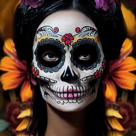 El día de los muertos calavera catrina mujer con maquillaje tradicional