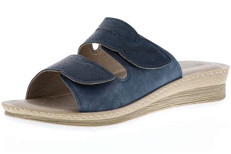 Inblu Damen Klettverschluss Pantoletten Pantoffeln Blau Schuhe