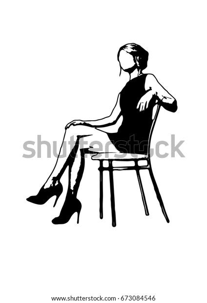 Silhouette Girl Sitting On Chair Stock Illustration 673084546