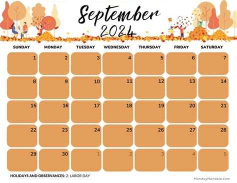 Free Printable Fall September 2024 Calendar Emera Imojean