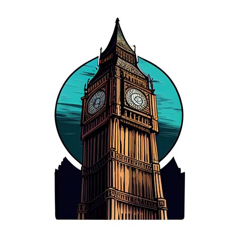 Pegatina De Dibujos Animados Que Representa El Big Ben Con Su Famoso