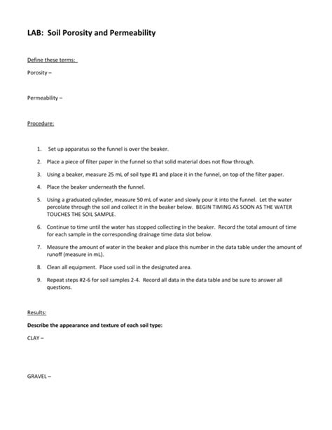 LAB: Soil Porosity and Permeability