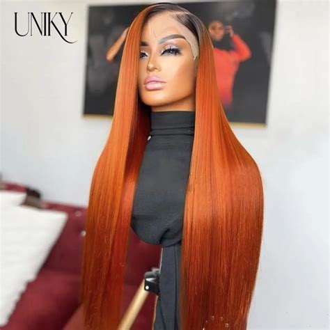 Ginger Orange Lace Front Wig Bone Straight Human Hair Wig For Black