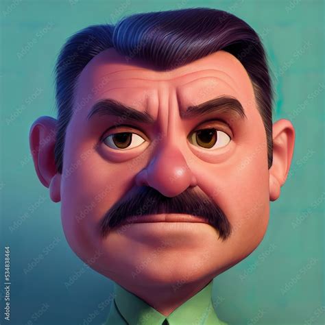 Young Man Brown Hairs Mustache Red Nose Suspicous Look Cartoon Big Eyed Close Up Portrait