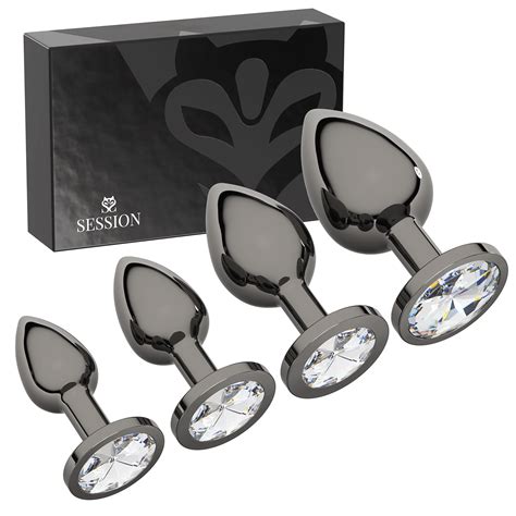 Session Butt Plugs Piece Training Set Anal Plug Toys Stainless Steel Jewel Charm Gunmetal