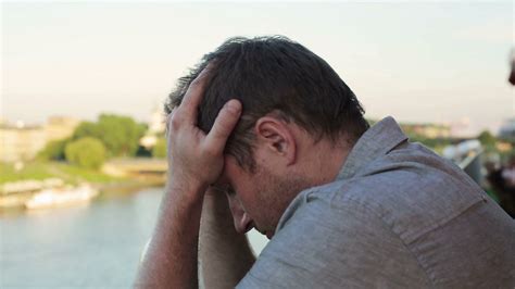 Sad Man Standing Alone On Terrace Looking On Stock Footage SBV ...