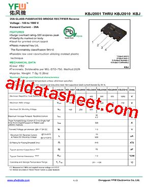 KBJ2001 Datasheet PDF DONGGUAN YOU FENG WEI ELECTRONICS CO LTD