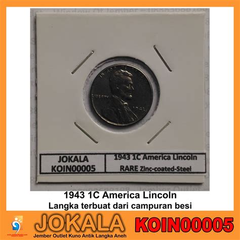 Jual Koin Tahun 1943 USA 1 One Cent Amerika Uang Dollar 1C Abraham