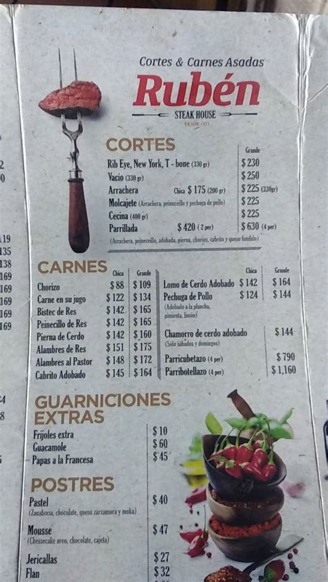 Carta De Parrilla Cortes Y Carnes Asadas Rub N Guadalajara Av Cvln