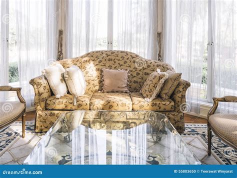 Sofa with Pillows Table Set with Floral Fabric Classic Style Stock Photo - Image of floral, sofa ...