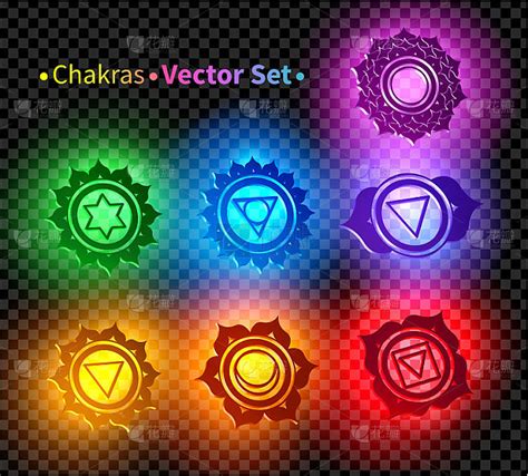 Vector Set Of Illustrations Of 3d Chakra Symbols