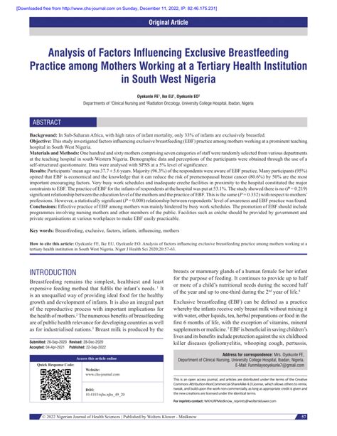 Pdf Analysis Of Factors Influencing Exclusive Breastfeeding Practice