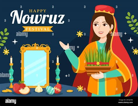 Happy Nowruz Day Or Iranian New Year Illustration With Grass Semeni And