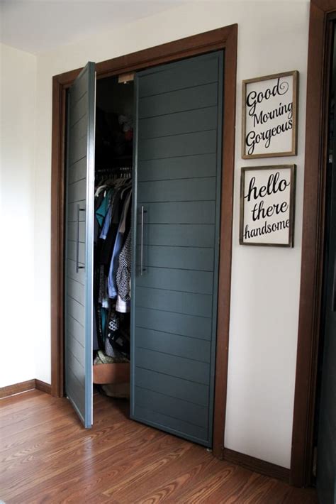 Bi-fold to Faux Shiplap French Closet Doors - Bright Green Door