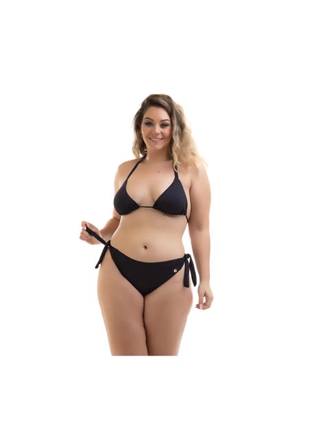 Plus Size Black Scrunch Brazilian Size Tie Bikini Bottom Calcinha