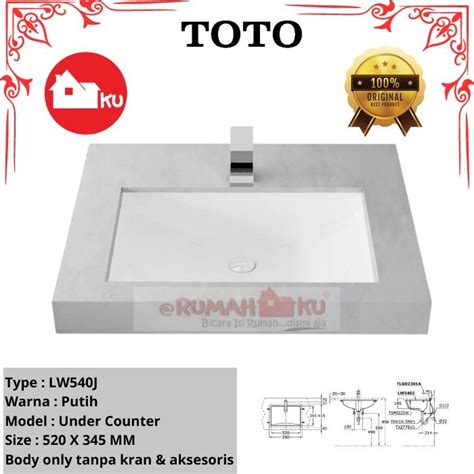 Promo Wastafel Tanam Toto Lw540j Square Under Counter Lavatory Body