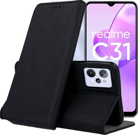 Etui Z Klapką Do Realme C31 Czarne Zamykane Magnetyczne Kabura Futerał