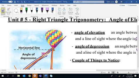 5 1 3 Core Problems Angles Of Elevation Depression Worksheet