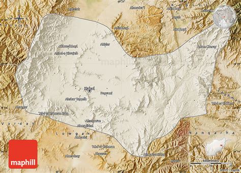 Shaded Relief Map of Kabul, satellite outside