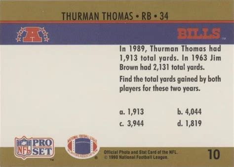 1990 Pro Set FACT Cincinnati Thurman Thomas 10 For Sale EBay