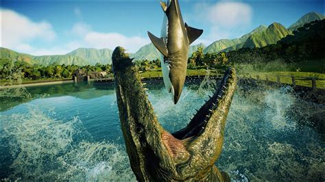 Mosasaurus Feeding Show Mosa Eats Great White Shark Jurassic Wolrd Evolution 2 Youtube