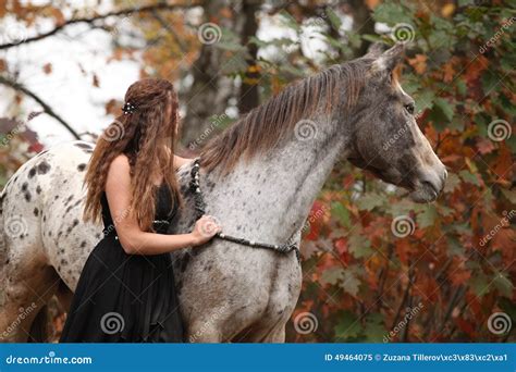 Pretty Woman with Appaloosa Horse in Autumn Stock Image - Image of communication, horseriding ...