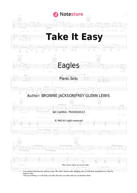 Take It Easy Piano Sheet Music Eagles In Note Pianosolo