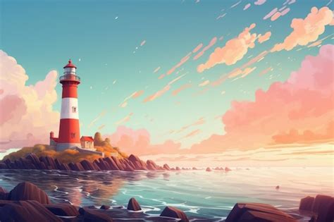 Premium Photo Serene Lighthouse Morning Background Generate Ai