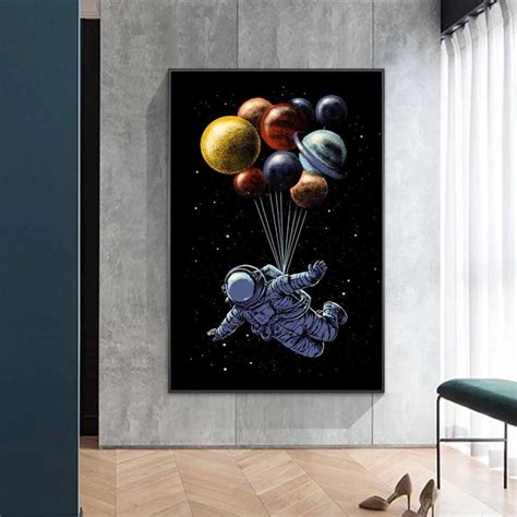 Quadro Astronauta E Planetas Arte Abstrata No Elo Canto Sublime