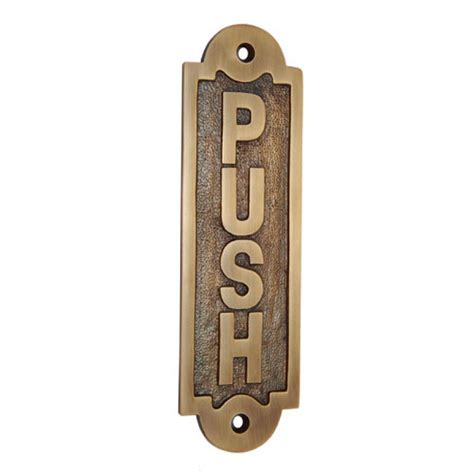 Push Brass Door Sign Antique Brass