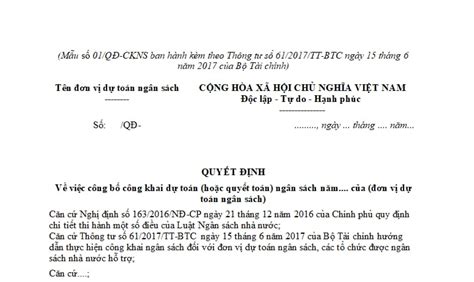 Mẫu Quyết định về việc công bố công khai dự toán ngân sách mới nhất