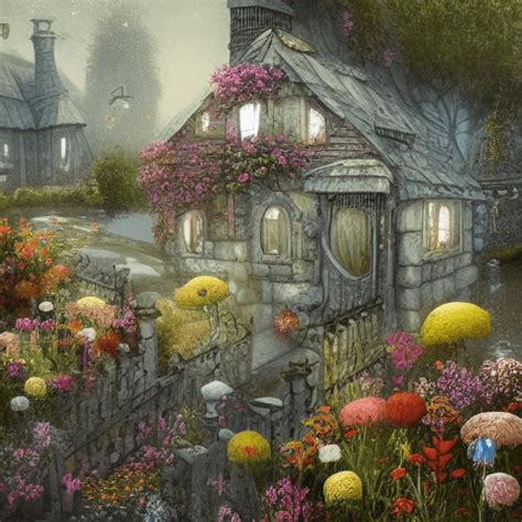 Whimsical Cottage with Flowers · Creative Fabrica